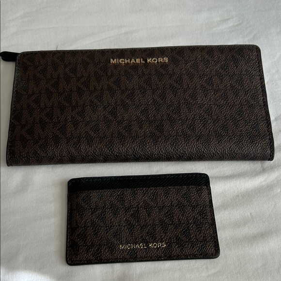 Michael Kors Handbags - Michael Kors Black and Brown Wallet with Gold Accents
